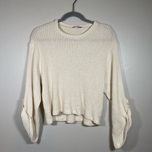 ZARA Wide sleeve Cream Knit Crop Top Size M